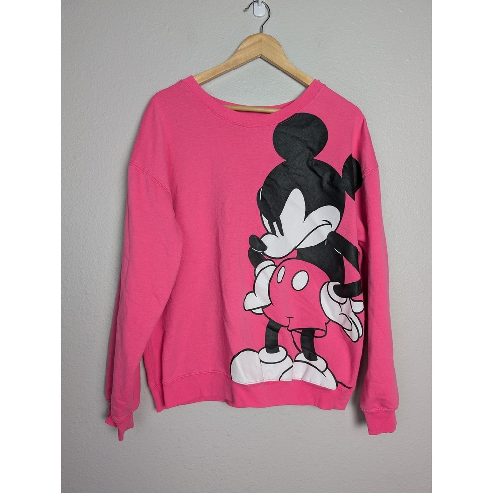 Disney Sweatshirt Unisex Kids XL 15-17 Pink Mickey Mouse Graphic Fleece Pullover